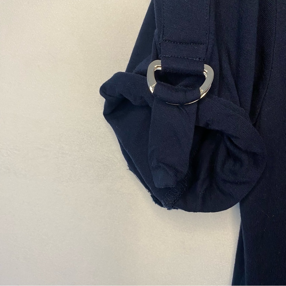Michael Kors Navy Blue Short Sleeve T Shirt Asymmetrical Pocket Roll Tab Small S - Picture 4 of 10
